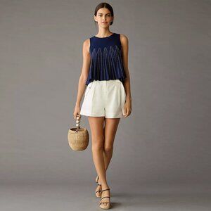 Anthropologie Maeve Structured Swing Sweater Tank Navy Blue Polka Dot small